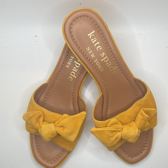 kate spade Shoes - Kate Spade lilah golden yellow suede with bow slip on sandals size 8